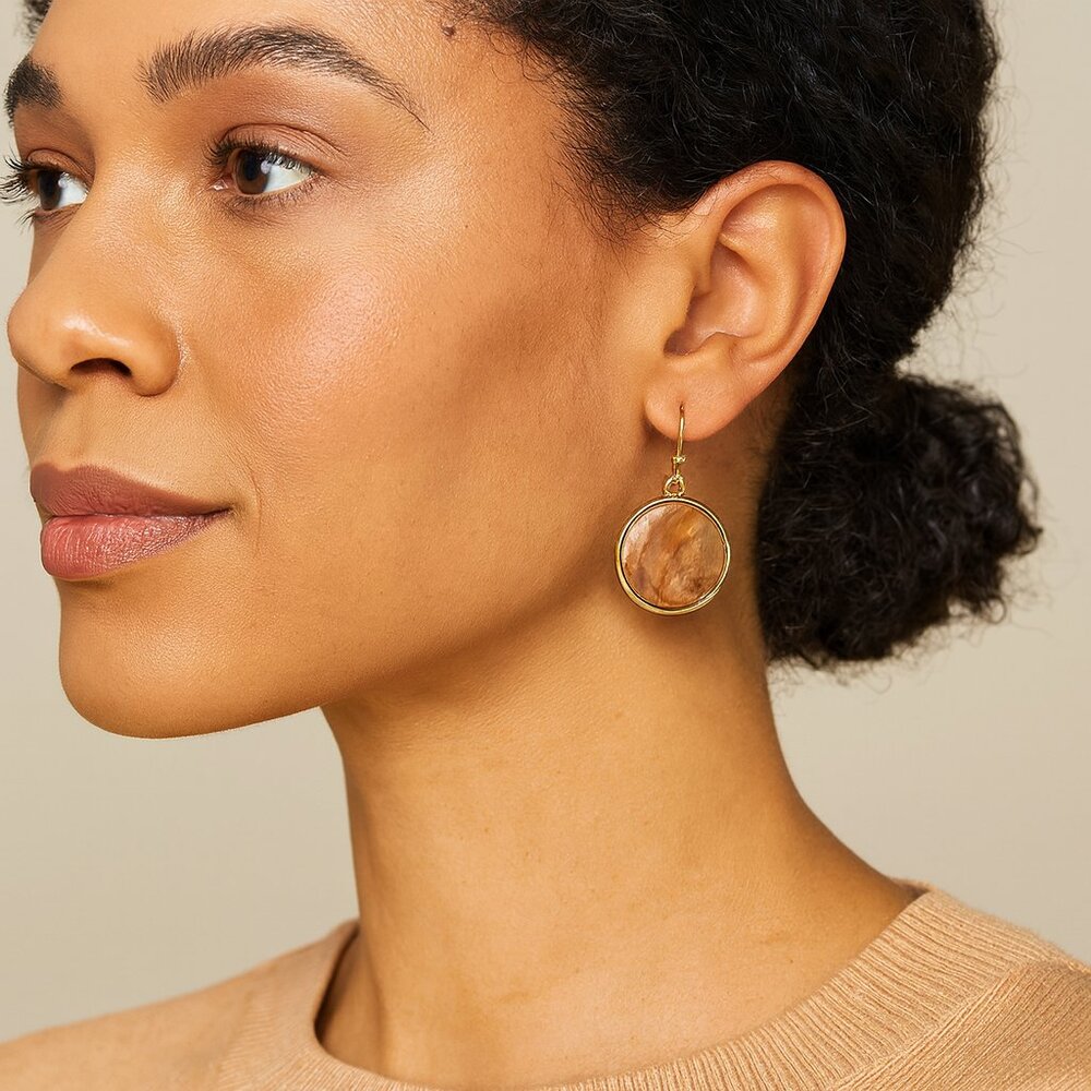 New Gennaro Dangle Gold Tone‎ Acrylic Disc Drop Earrings